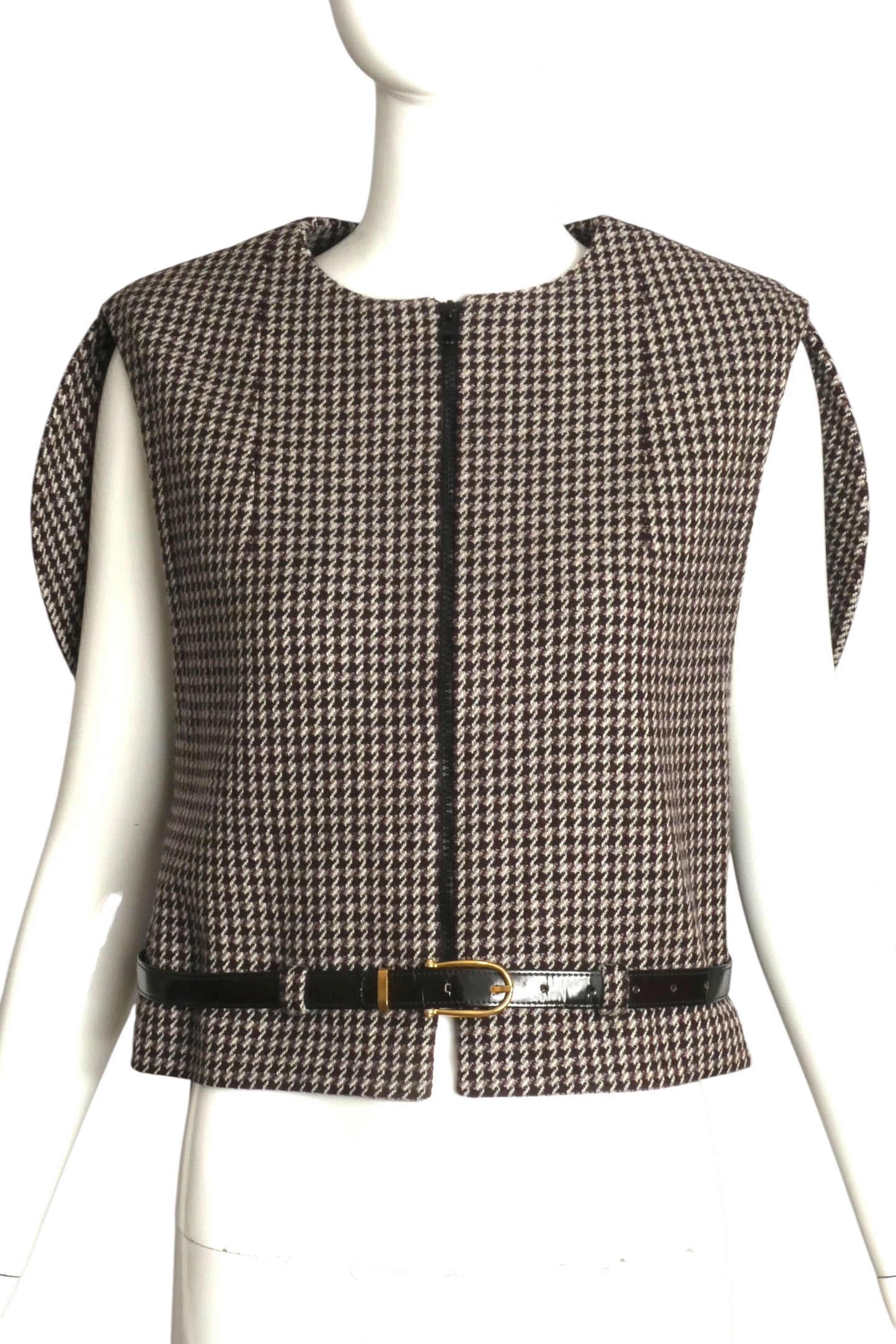 PIERRE CARDIN (HAUTE COUTURE)-1998 Brown Wool Houndstooth Vest, Size-6