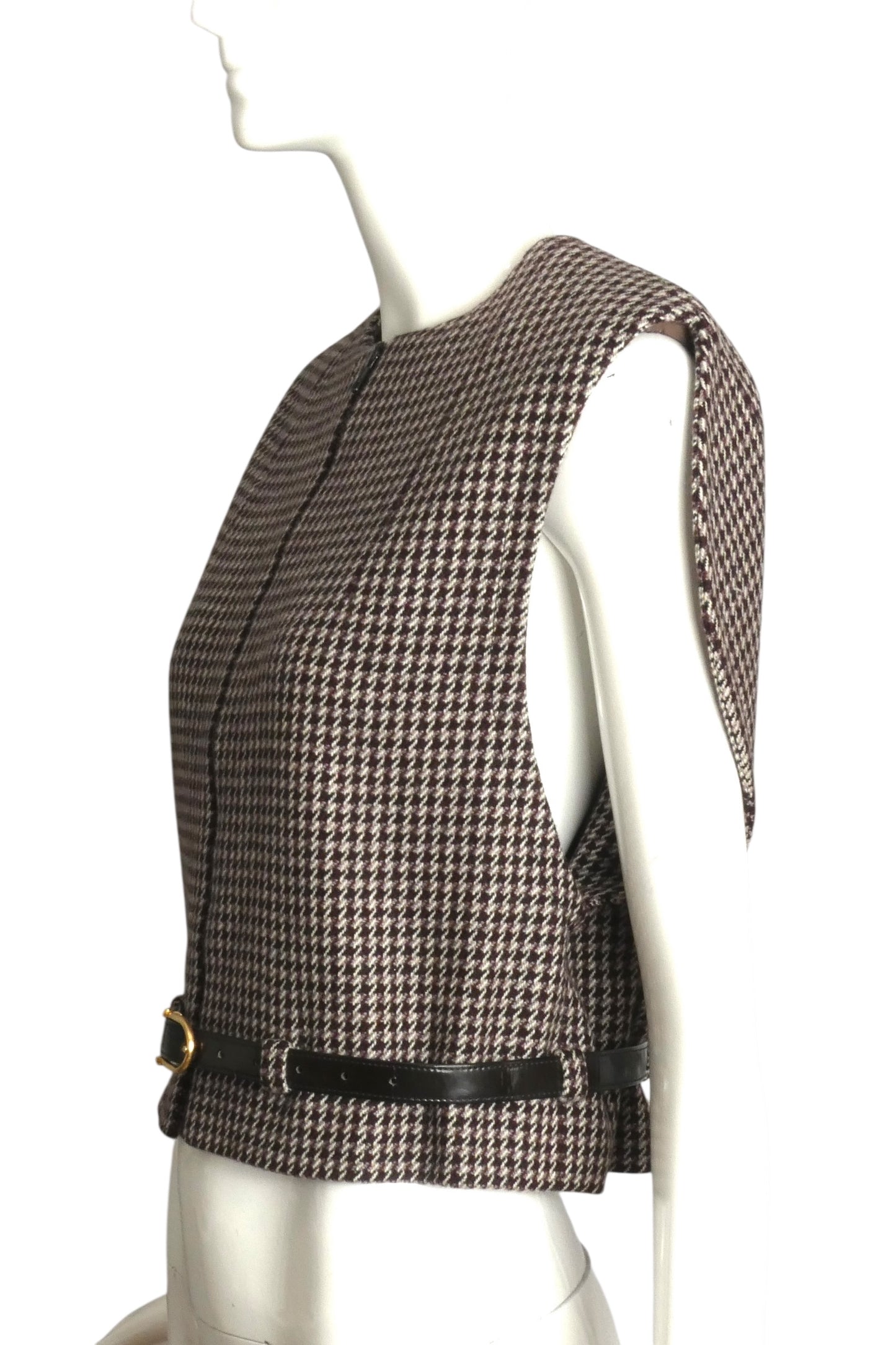 PIERRE CARDIN (HAUTE COUTURE)-1998 Brown Wool Houndstooth Vest, Size-6