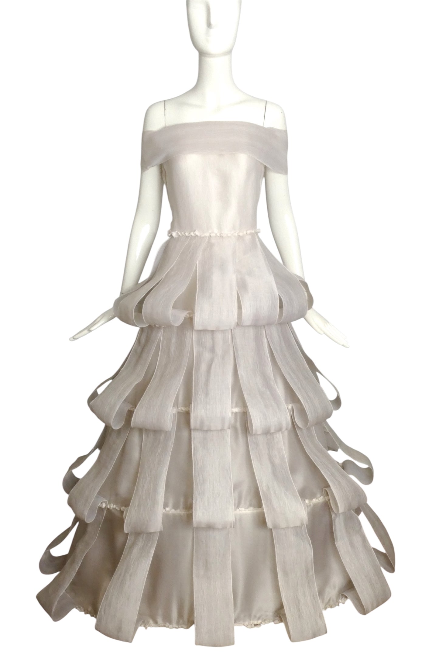 PIERRE CARDIN (HAUTE COUTURE)- 2000 White Organza Tiered Wedding Gown, Size 8