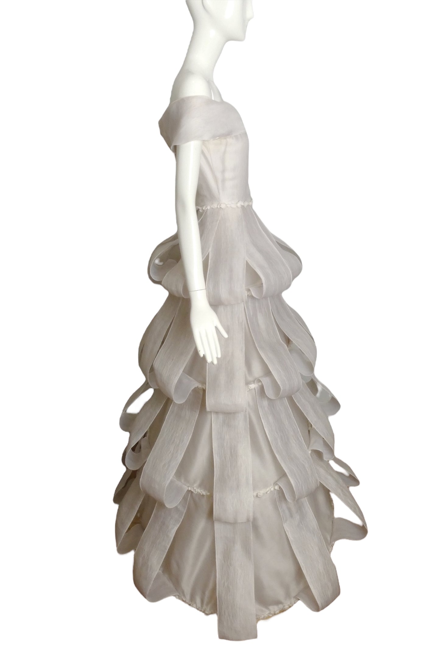 PIERRE CARDIN (HAUTE COUTURE)- 2000 White Organza Tiered Wedding Gown, Size 8