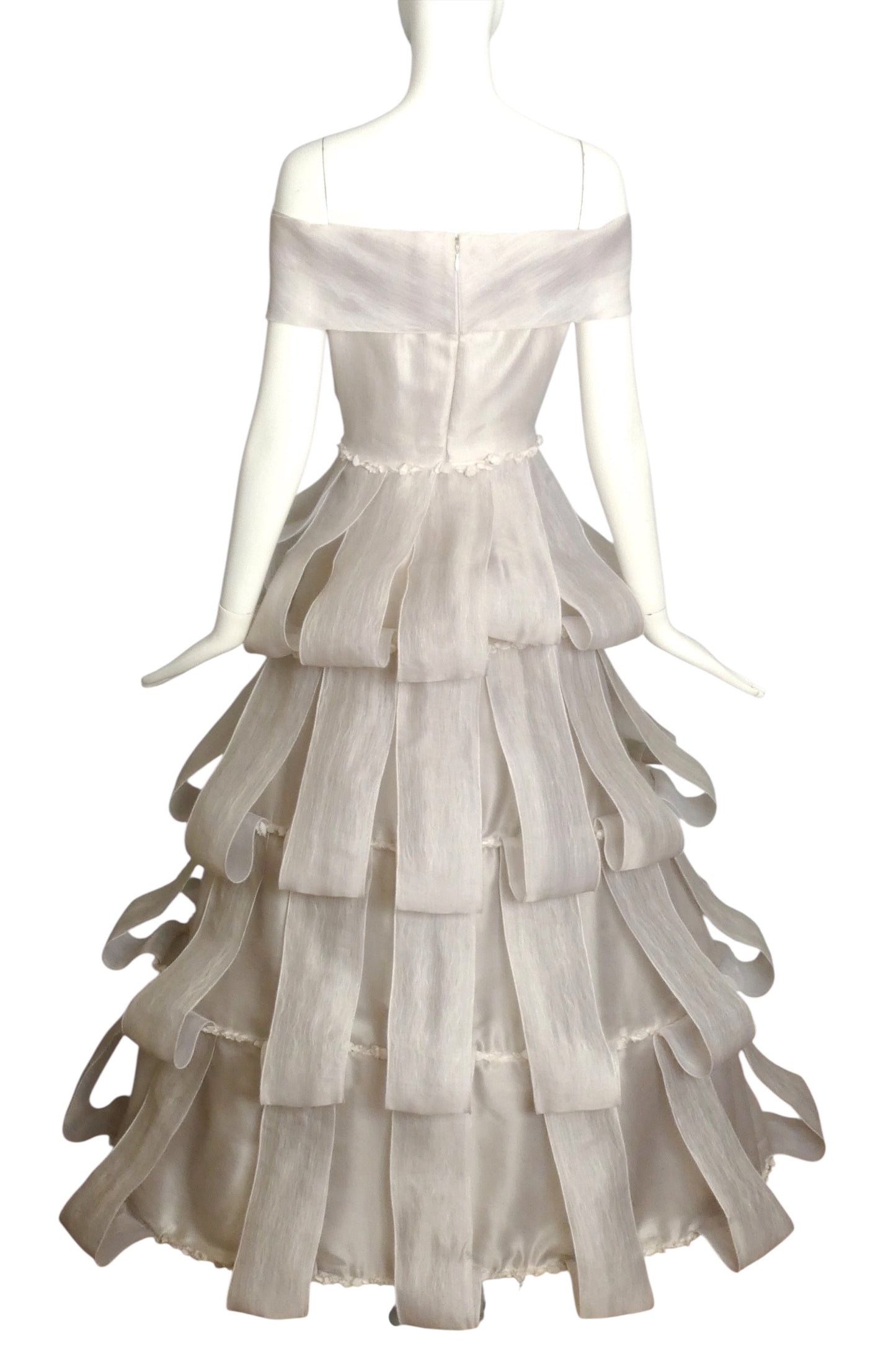 PIERRE CARDIN (HAUTE COUTURE)- 2000 White Organza Tiered Wedding Gown, Size 8