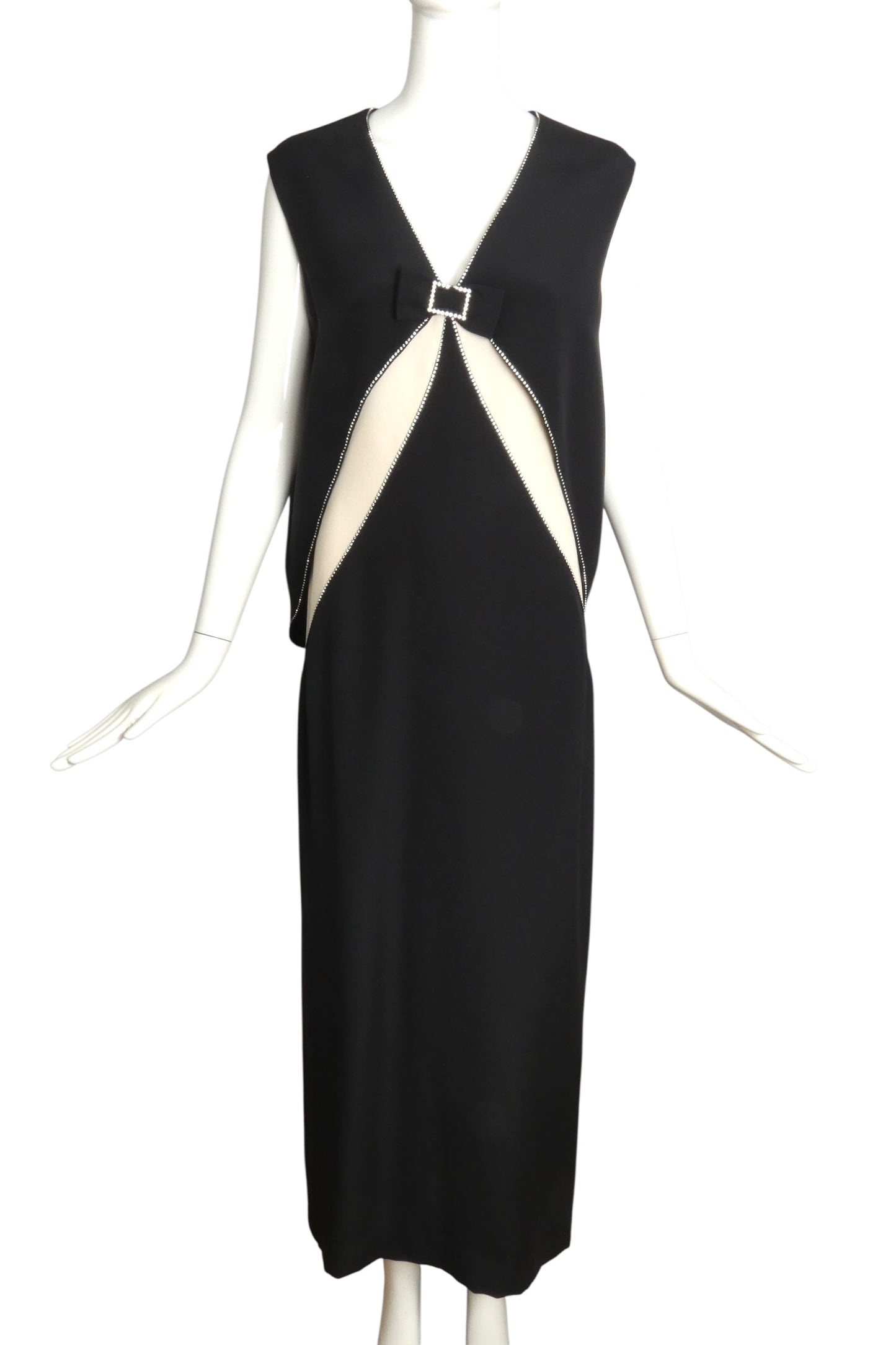 PIERRE CARDIN-1998 Black & Ivory Crepe Evening Dress, Size 8