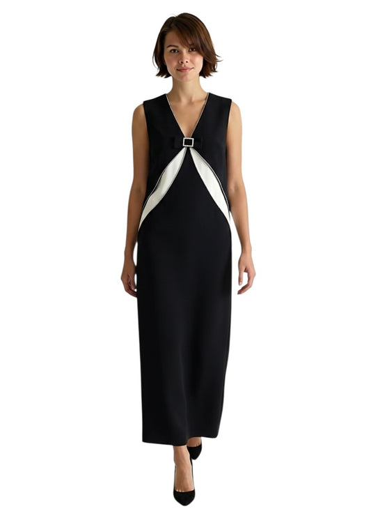 1998 Black & Ivory Crepe Evening Dress, Size 8