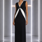 PIERRE CARDIN - 1998 Black & Ivory Crepe Evening Dress, Size 8