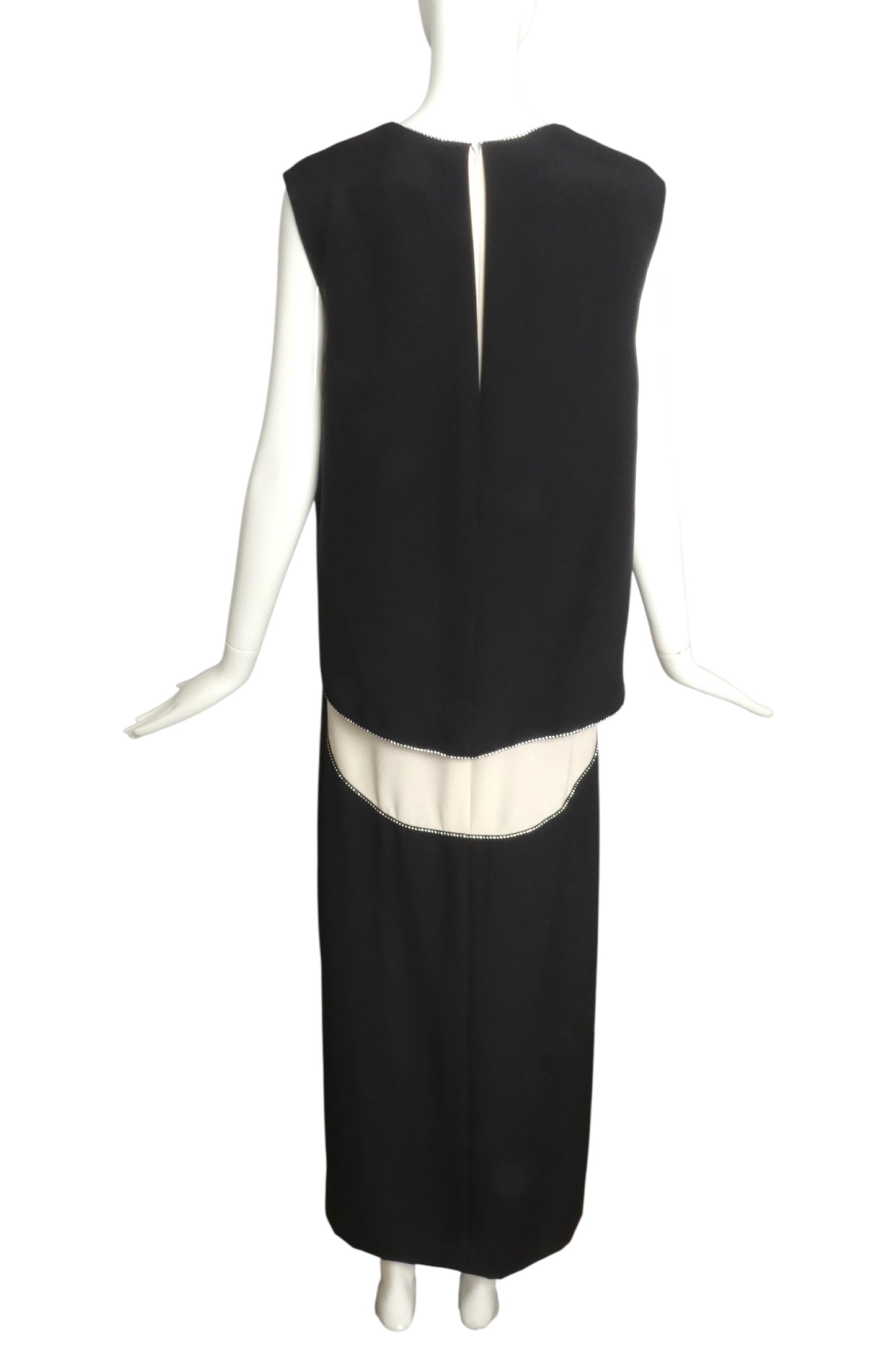 PIERRE CARDIN-1998 Black & Ivory Crepe Evening Dress, Size 8