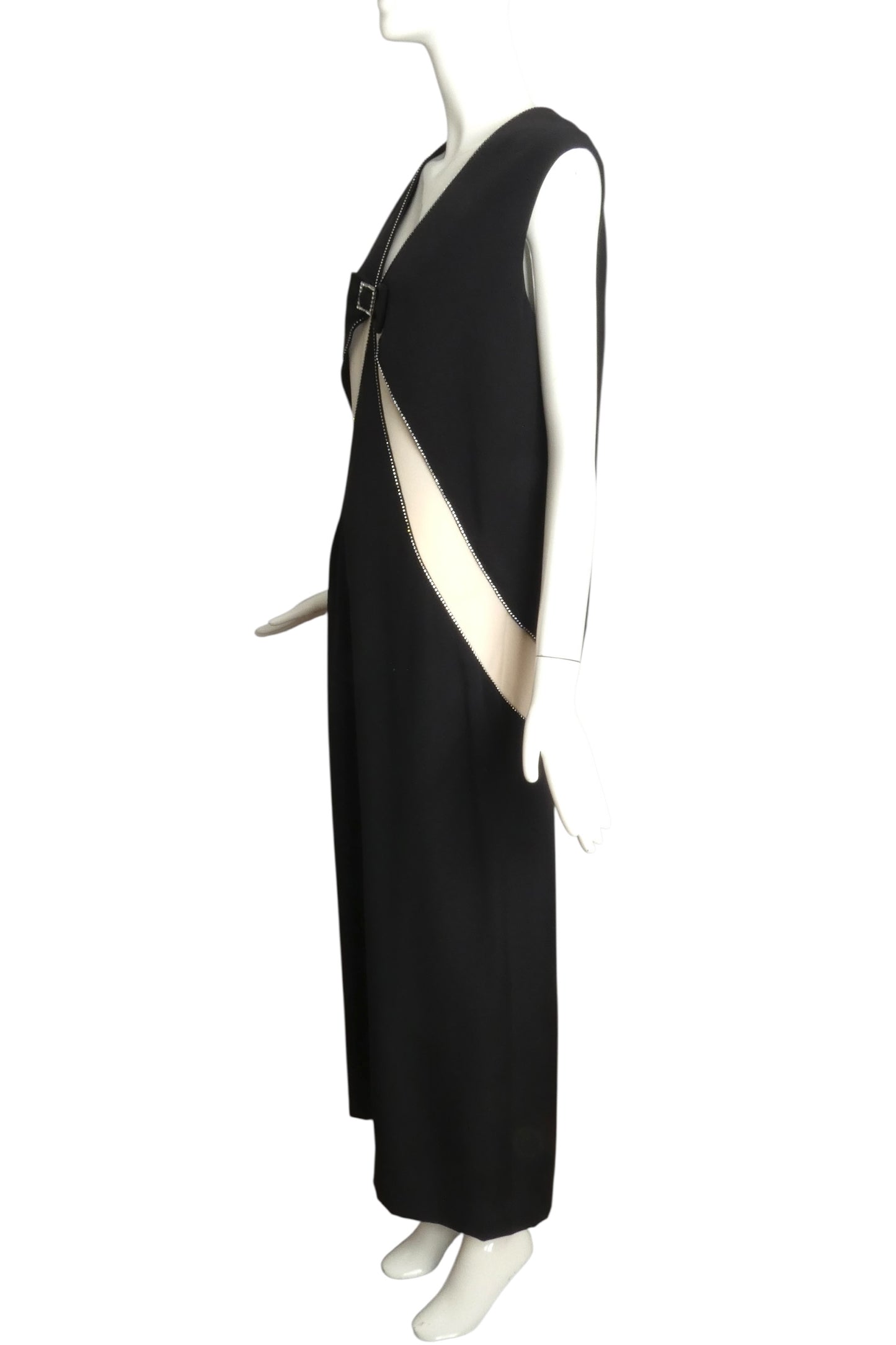 PIERRE CARDIN-1998 Black & Ivory Crepe Evening Dress, Size 8