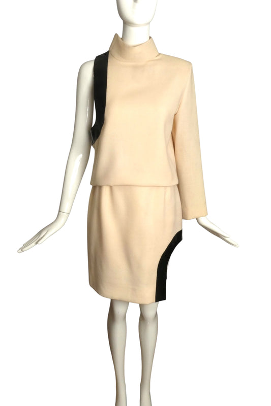 PIERRE CARDIN (HAUTE COUTURE)-2009 2pc Wool & Patent Ensemble, Size-4