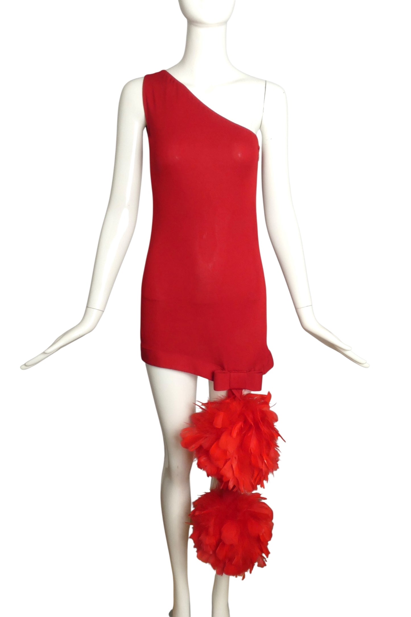 PIERRE CARDIN EVOLUTION-2000 Red Knit & Feather Dress, Size-2