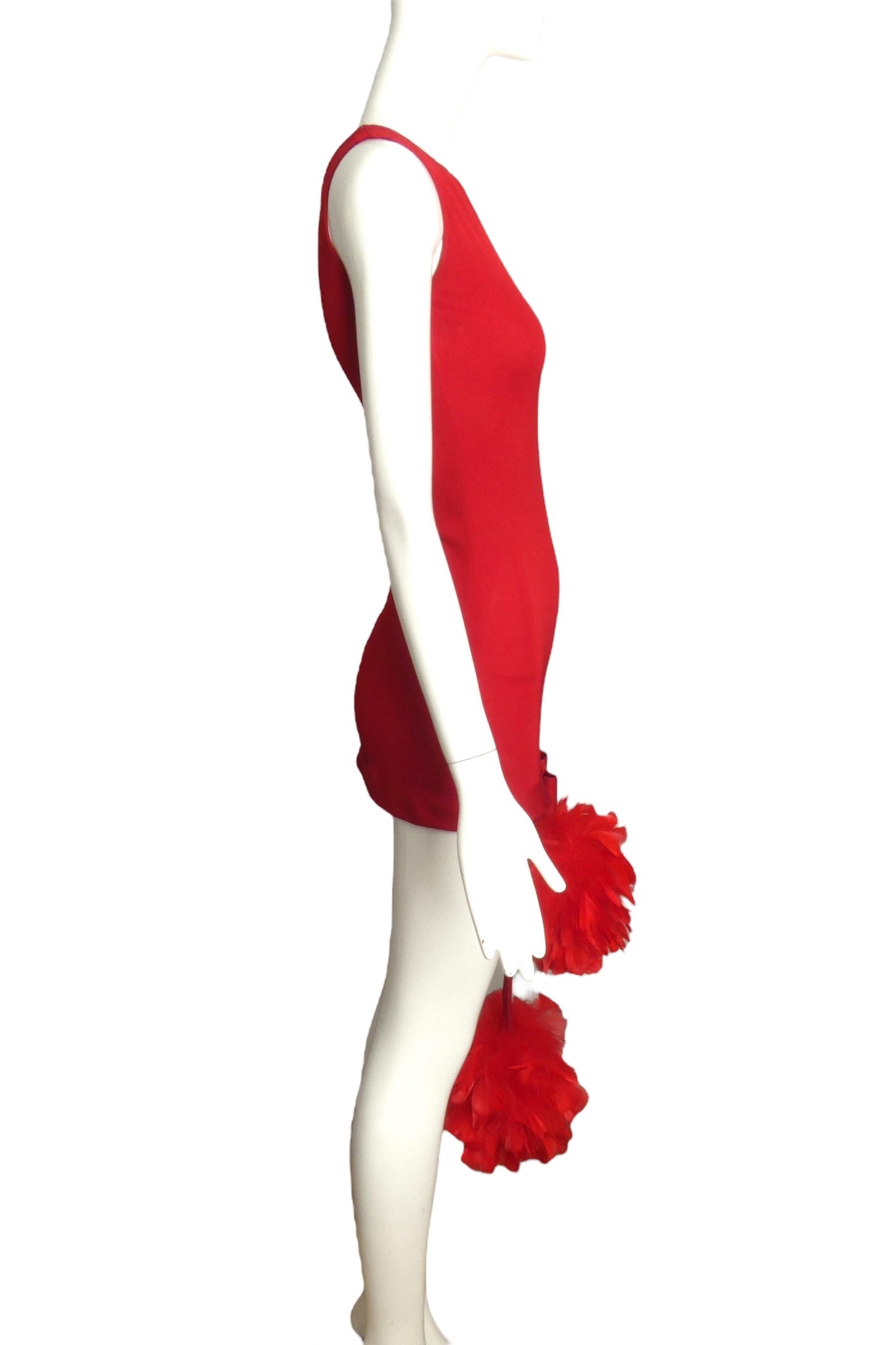 PIERRE CARDIN EVOLUTION-2000 Red Knit & Feather Dress, Size-2