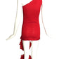 PIERRE CARDIN EVOLUTION-2000 Red Knit & Feather Dress, Size-2