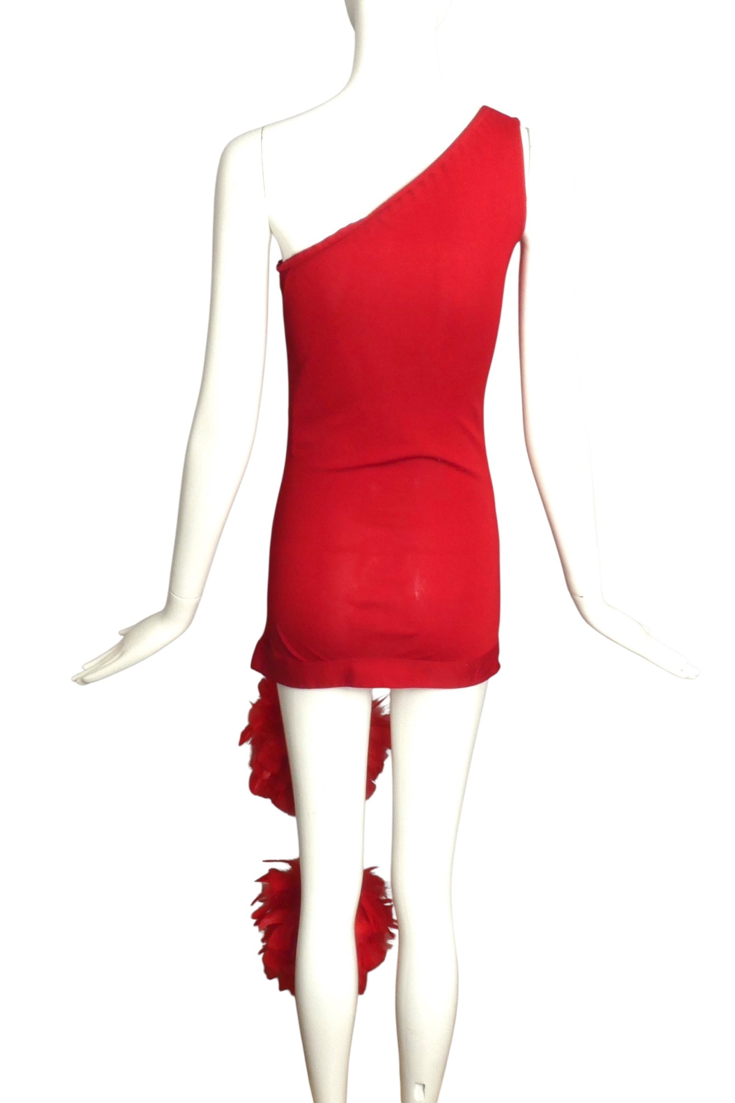 PIERRE CARDIN EVOLUTION-2000 Red Knit & Feather Dress, Size-2