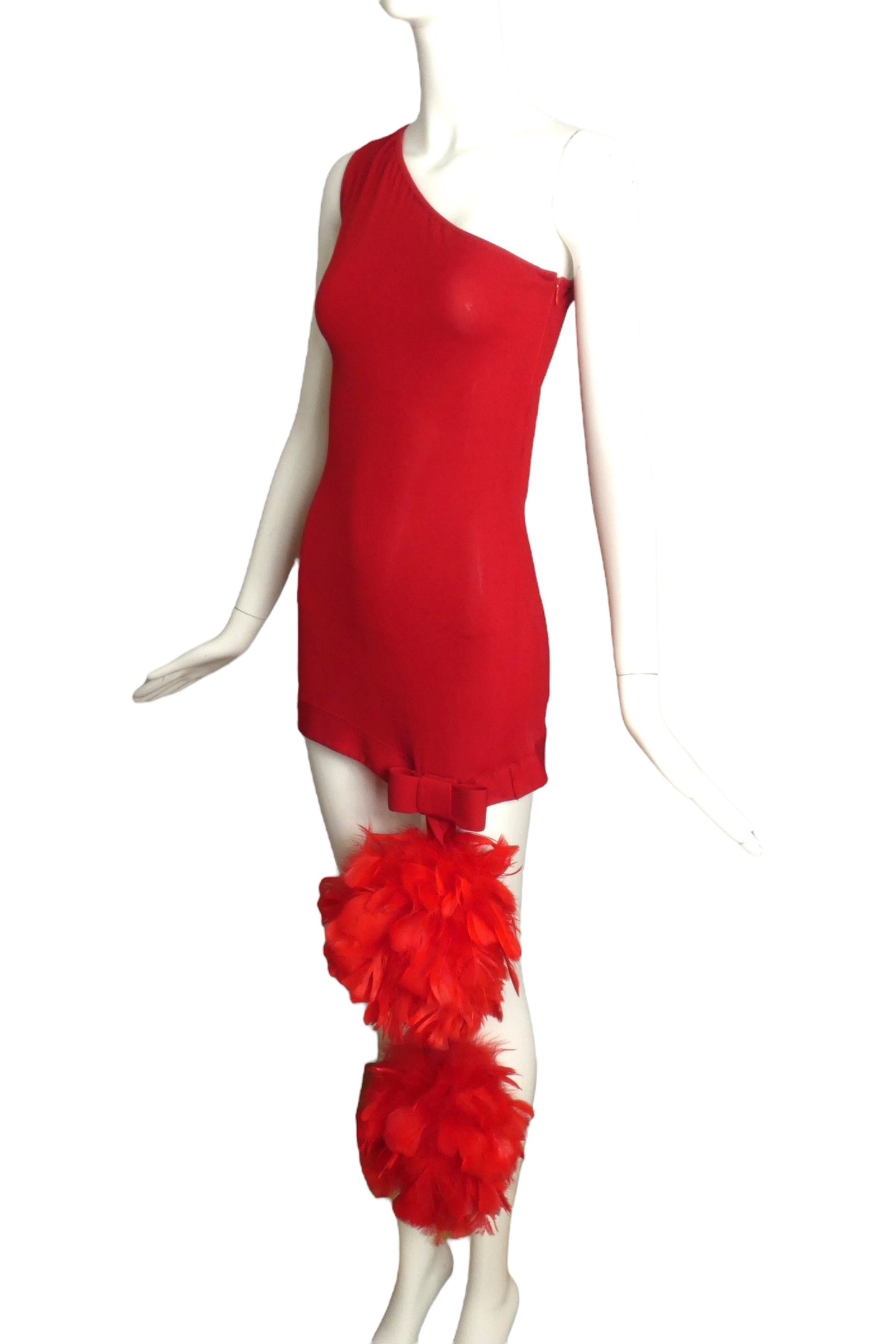 PIERRE CARDIN EVOLUTION-2000 Red Knit & Feather Dress, Size-2