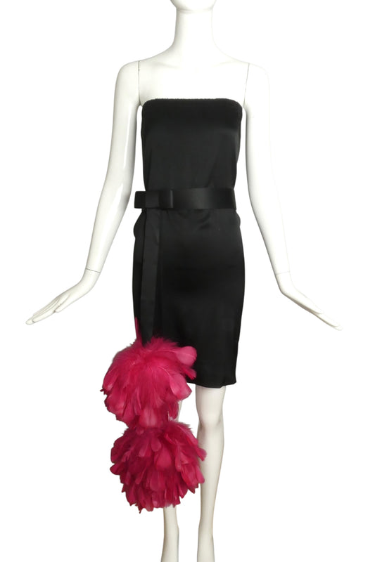 PIERRE CARDIN (HAUTE COUTURE)-2000 2pc Satin Knit & Feather Dress, Size-4