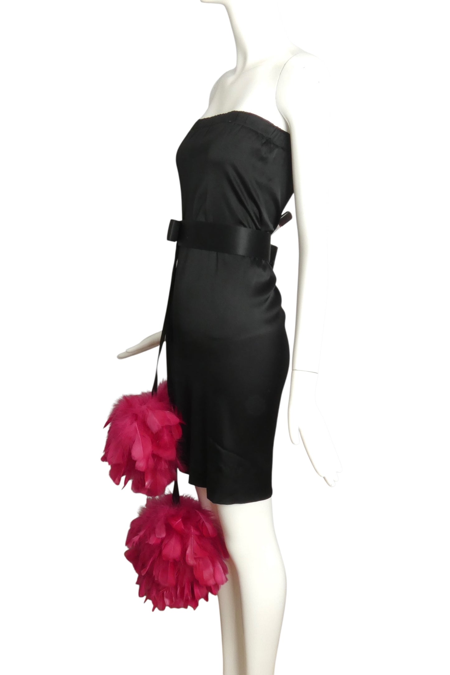 PIERRE CARDIN (HAUTE COUTURE)-2000 2pc Satin Knit & Feather Dress, Size-4