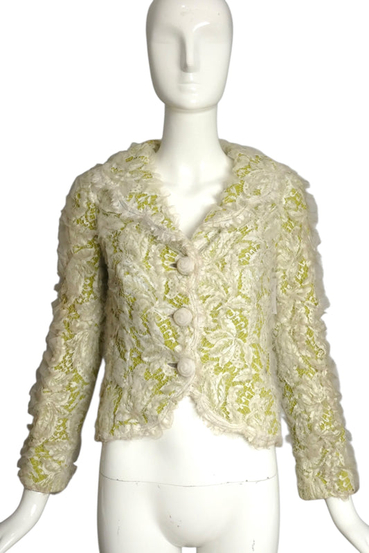 TRAVILLA- 1960s Organza & Lace Ribbon Blazer, Size 4