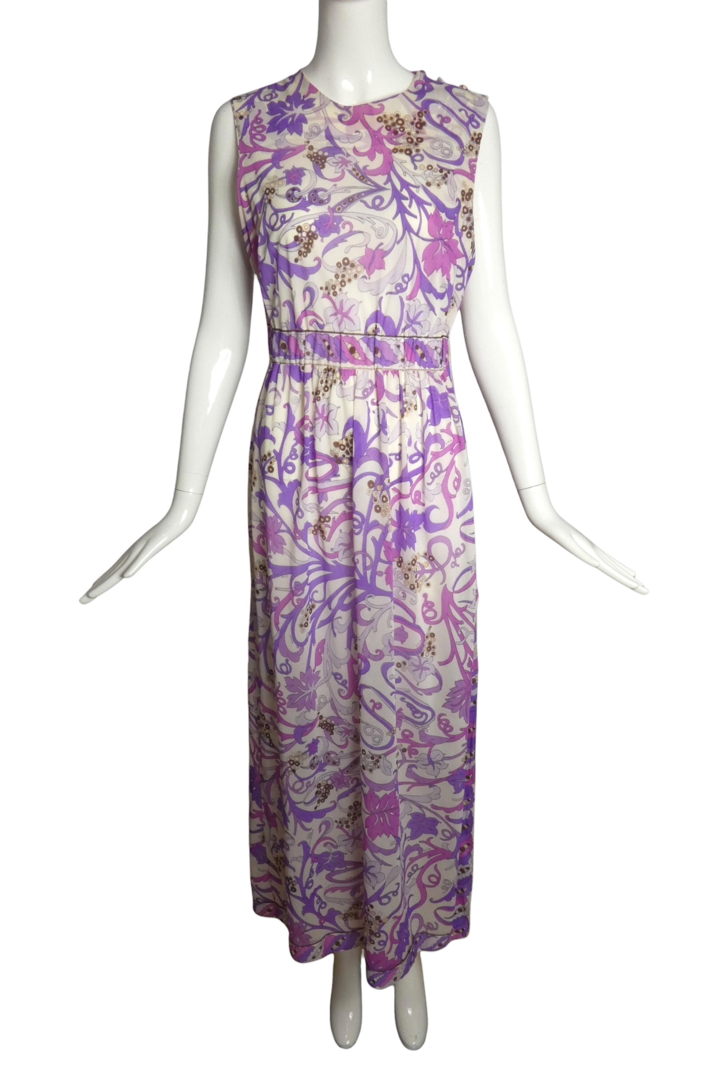 EMILIO PUCCI FOR FORMFIT ROGERS- 1970s Purple Printed Nylon Nightgown, Size 6