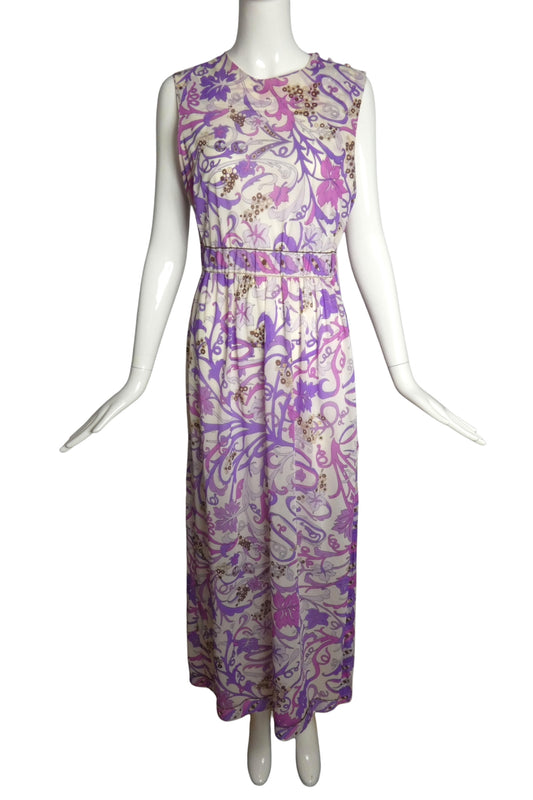 EMILIO PUCCI FOR FORMFIT ROGERS- 1970s Purple Printed Nylon Nightgown, Size 6