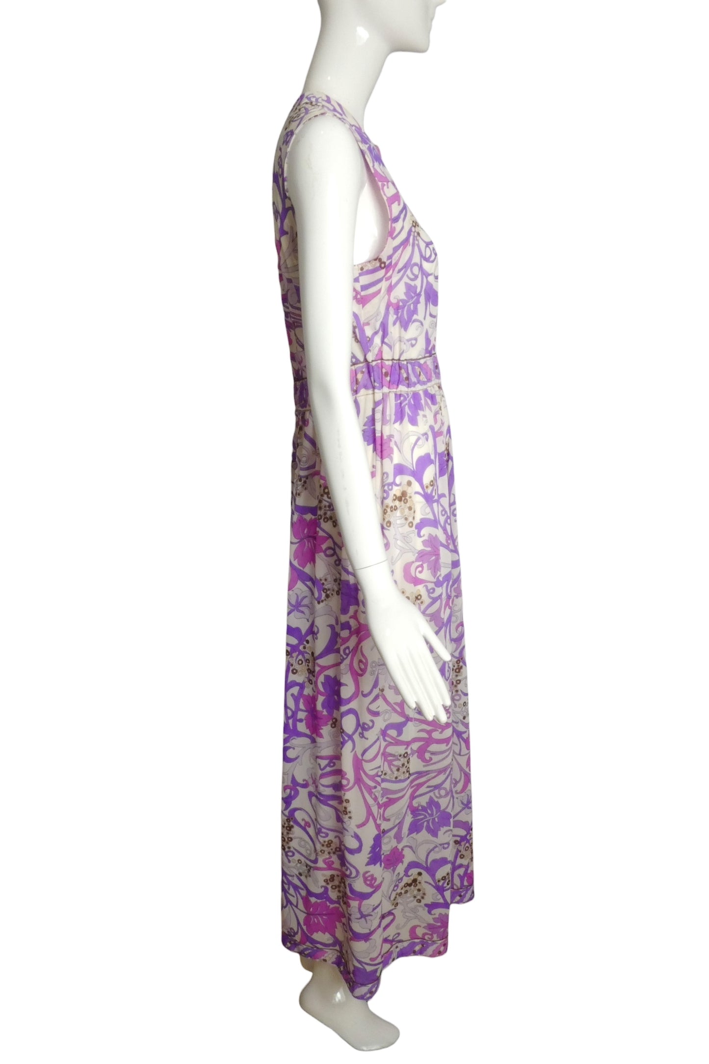 EMILIO PUCCI FOR FORMFIT ROGERS- 1970s Purple Printed Nylon Nightgown, Size 6