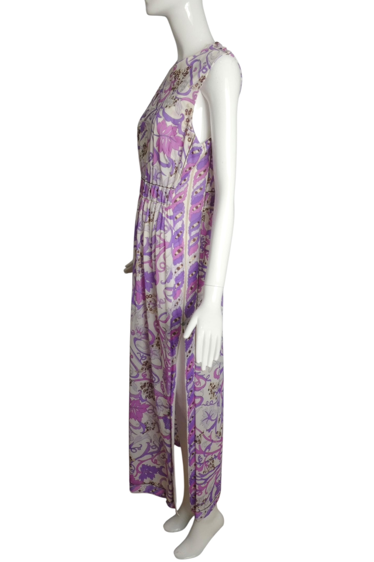 EMILIO PUCCI FOR FORMFIT ROGERS- 1970s Purple Printed Nylon Nightgown, Size 6