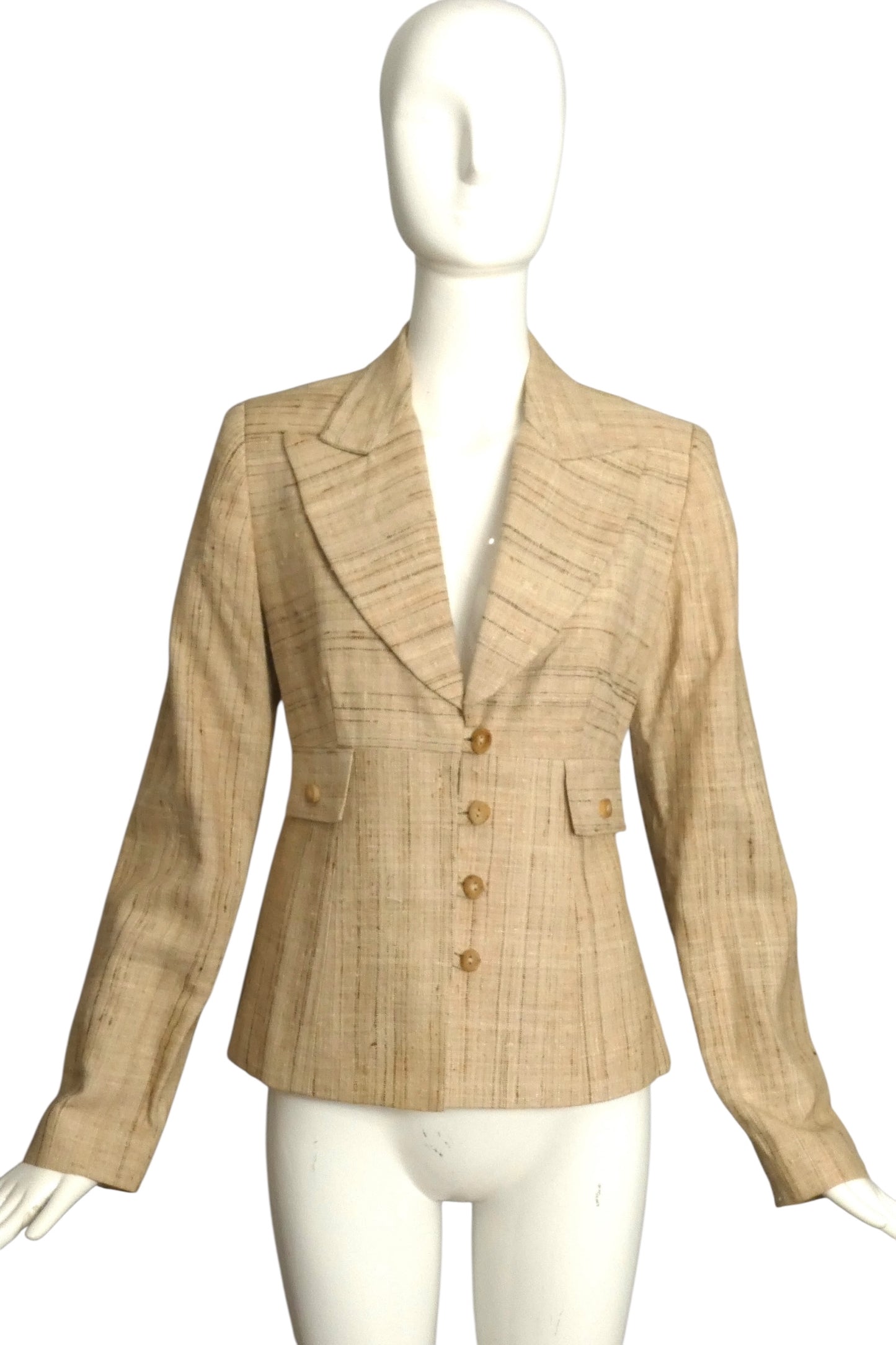 PIERRE CARDIN- 1990s Tan Raw Silk Blazer, Size 10