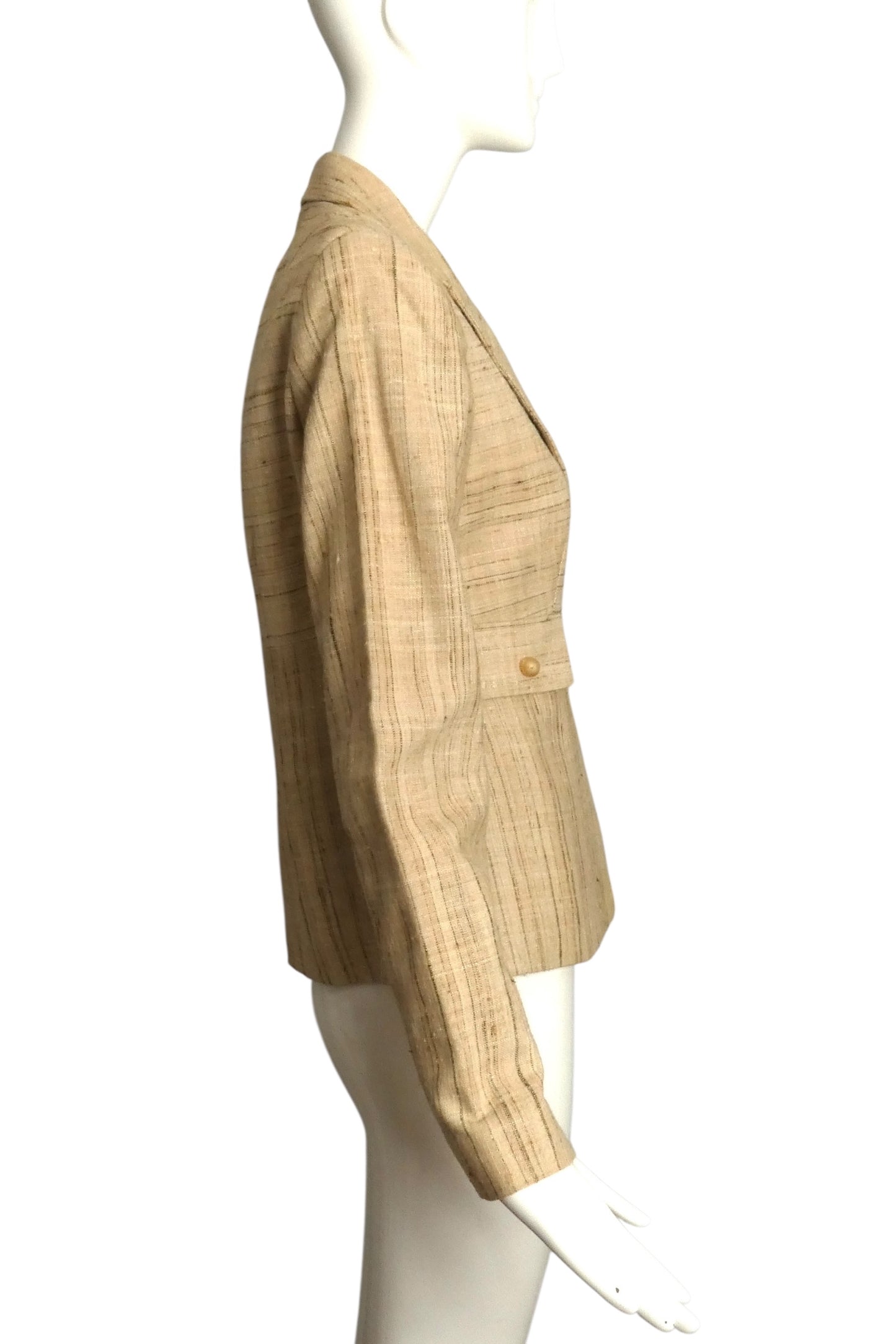 PIERRE CARDIN- 1990s Tan Raw Silk Blazer, Size 10