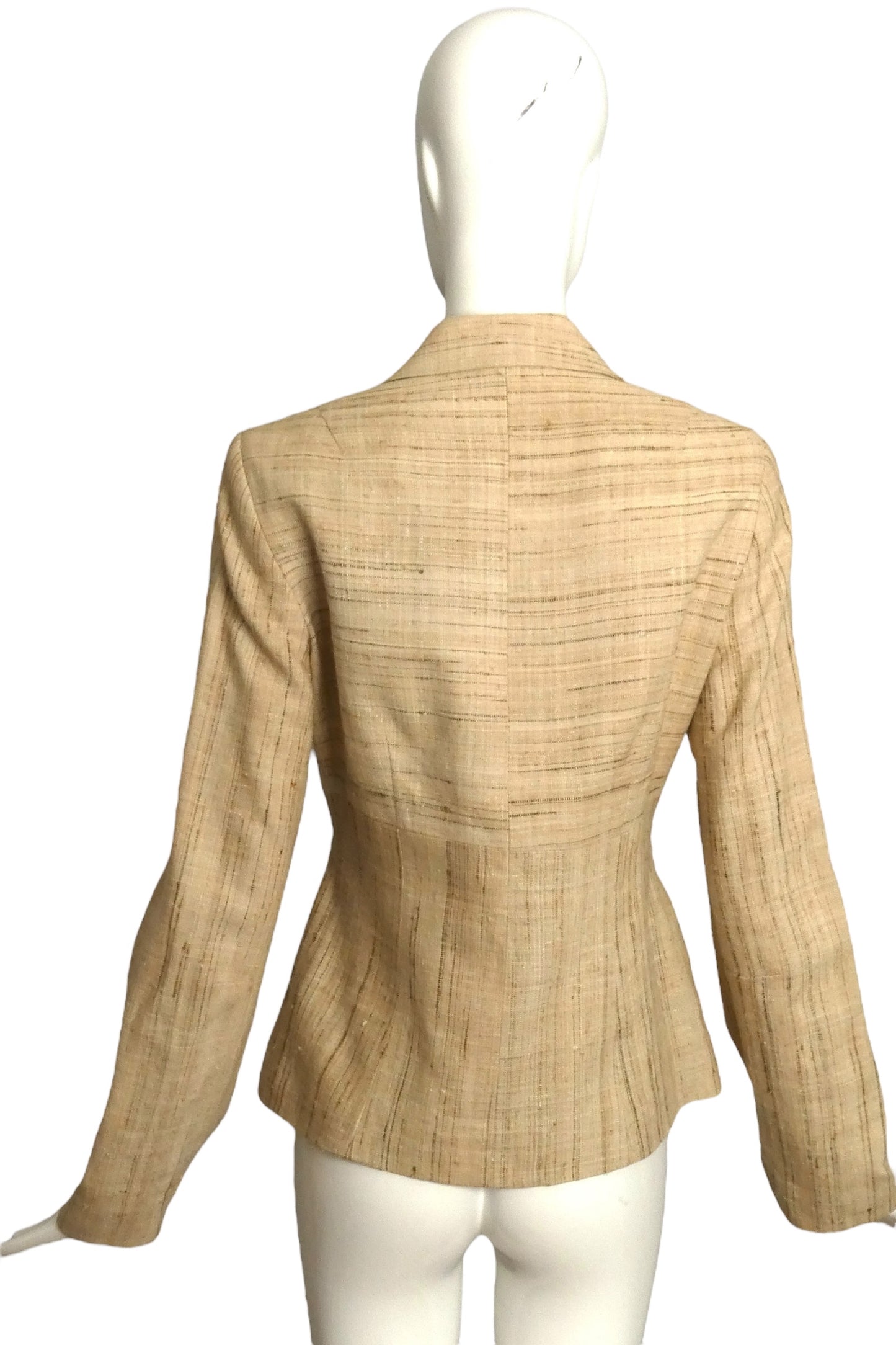 PIERRE CARDIN- 1990s Tan Raw Silk Blazer, Size 10