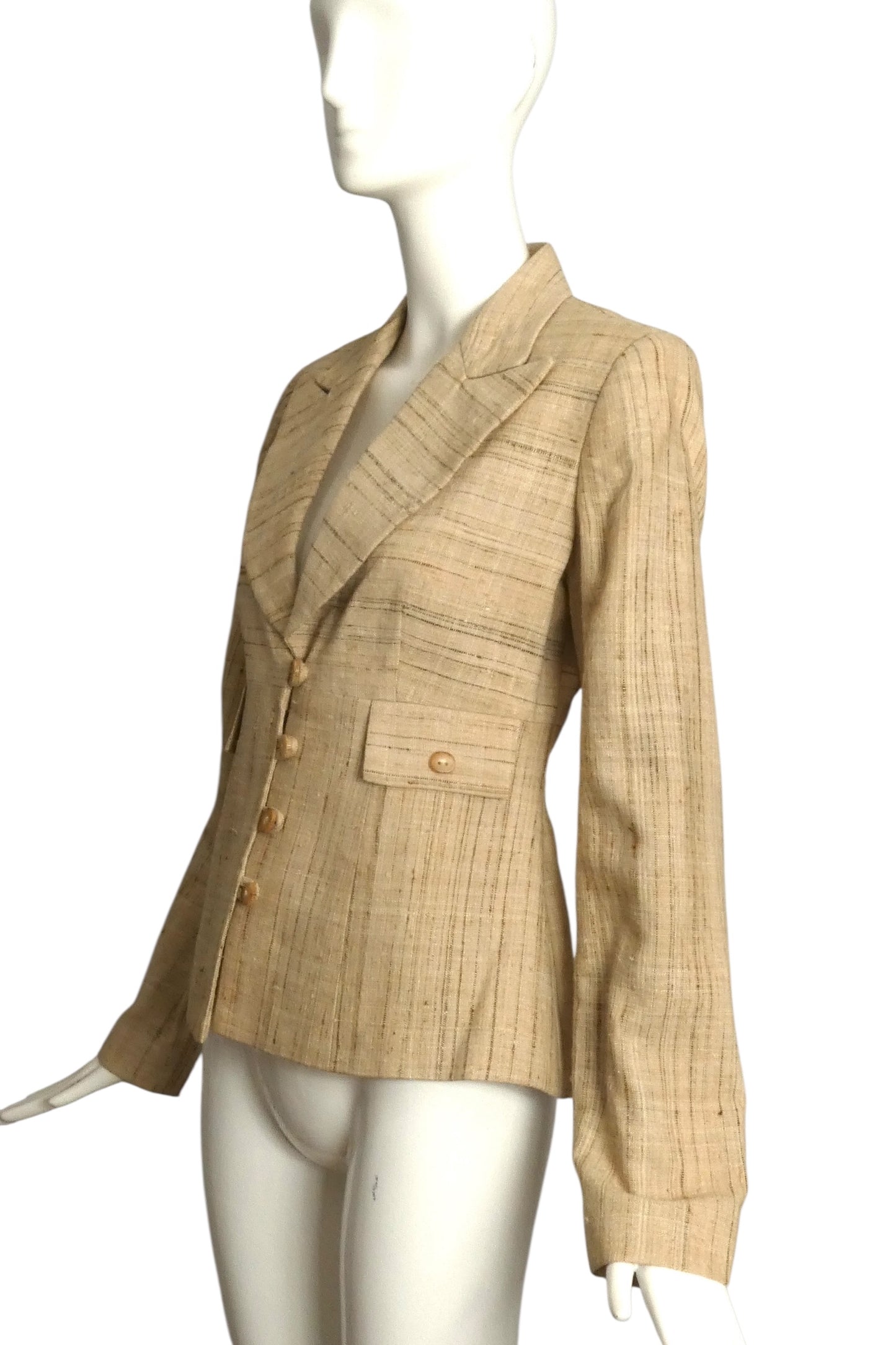 PIERRE CARDIN- 1990s Tan Raw Silk Blazer, Size 10