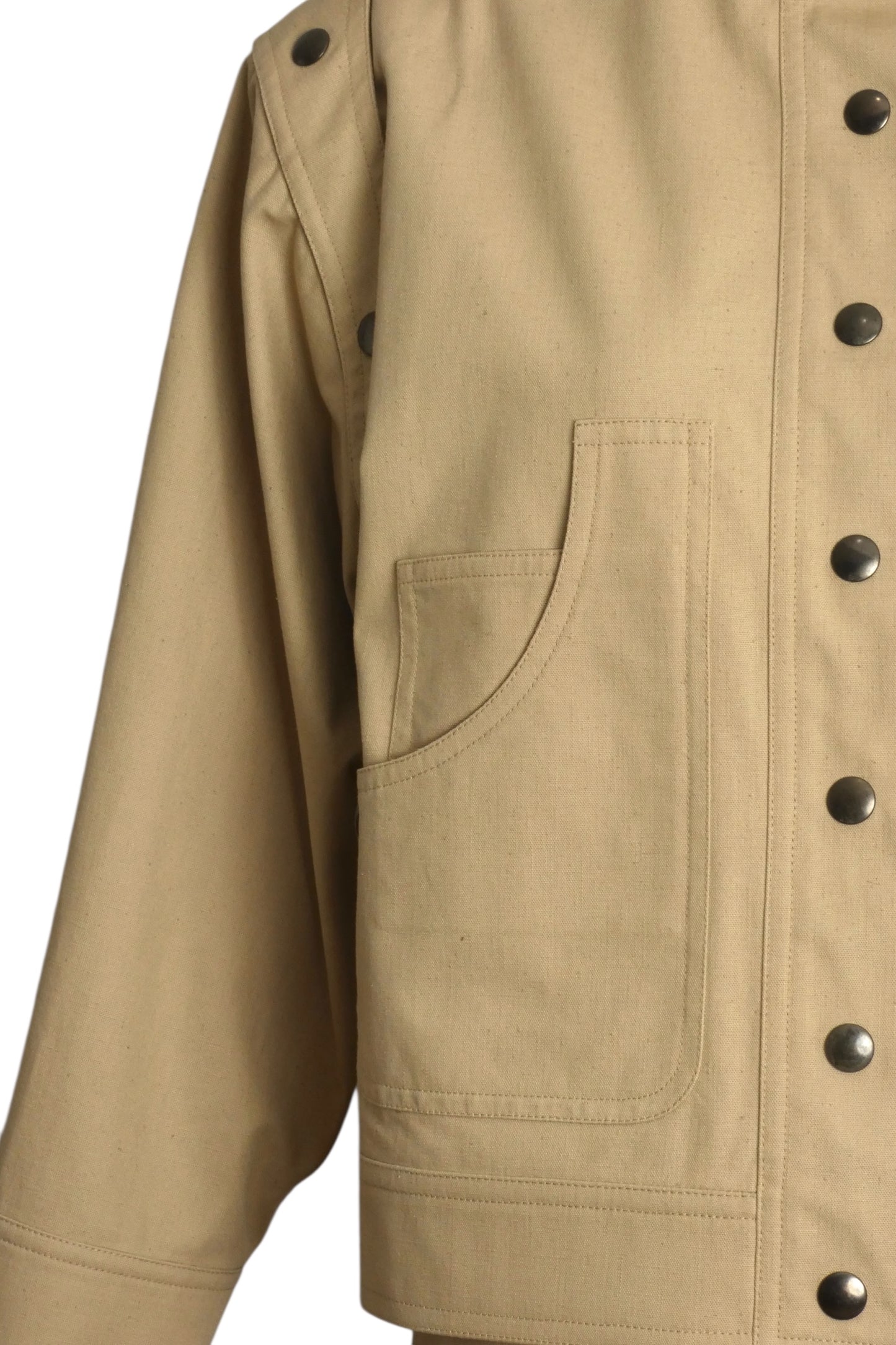 PIERRE CARDIN (HAUTE COUTURE)-1990s Khaki Cotton Jacket Suit, Size-10