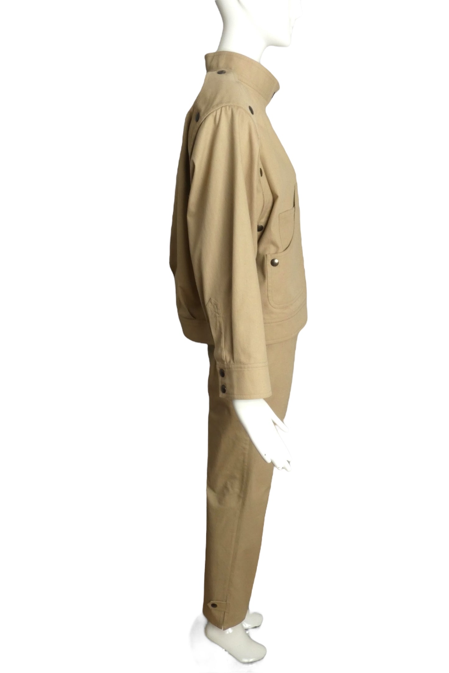 PIERRE CARDIN (HAUTE COUTURE)-1990s Khaki Cotton Jacket Suit, Size-10