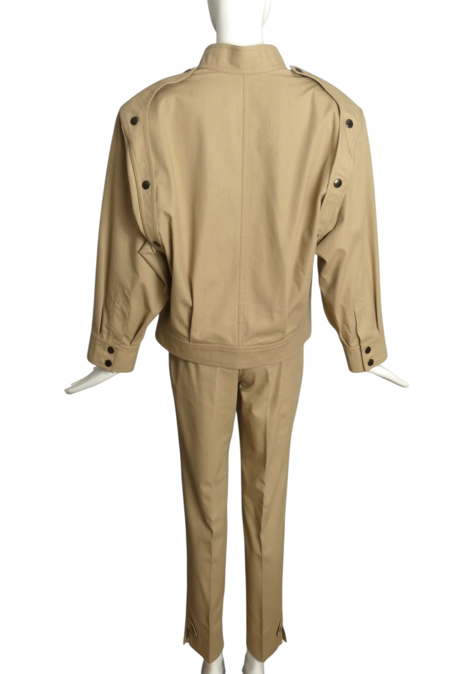 PIERRE CARDIN (HAUTE COUTURE)-1990s Khaki Cotton Jacket Suit, Size-10