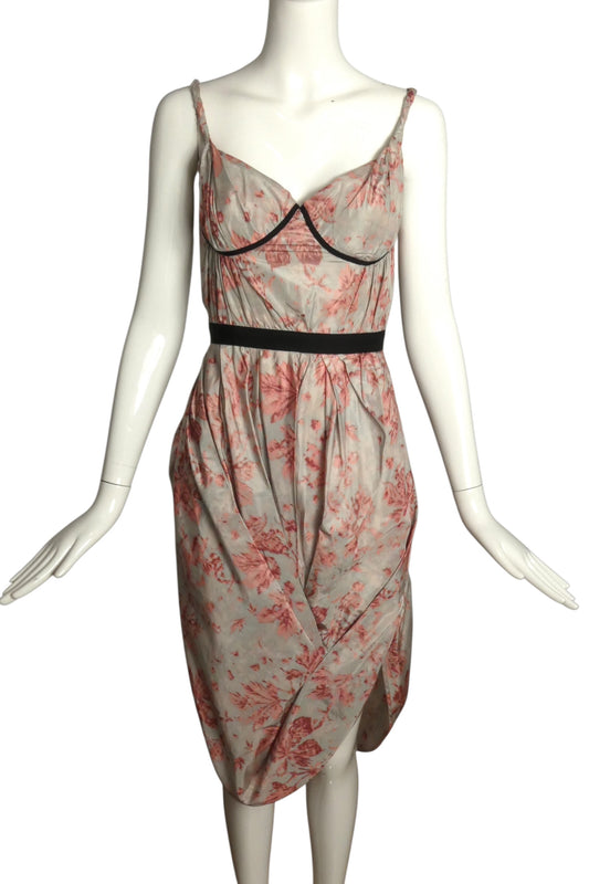 Floral Taffeta Bustier Dress, Size 2