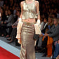 CHANEL- 2005 Gold Metallic Linen Skirt, Size 8