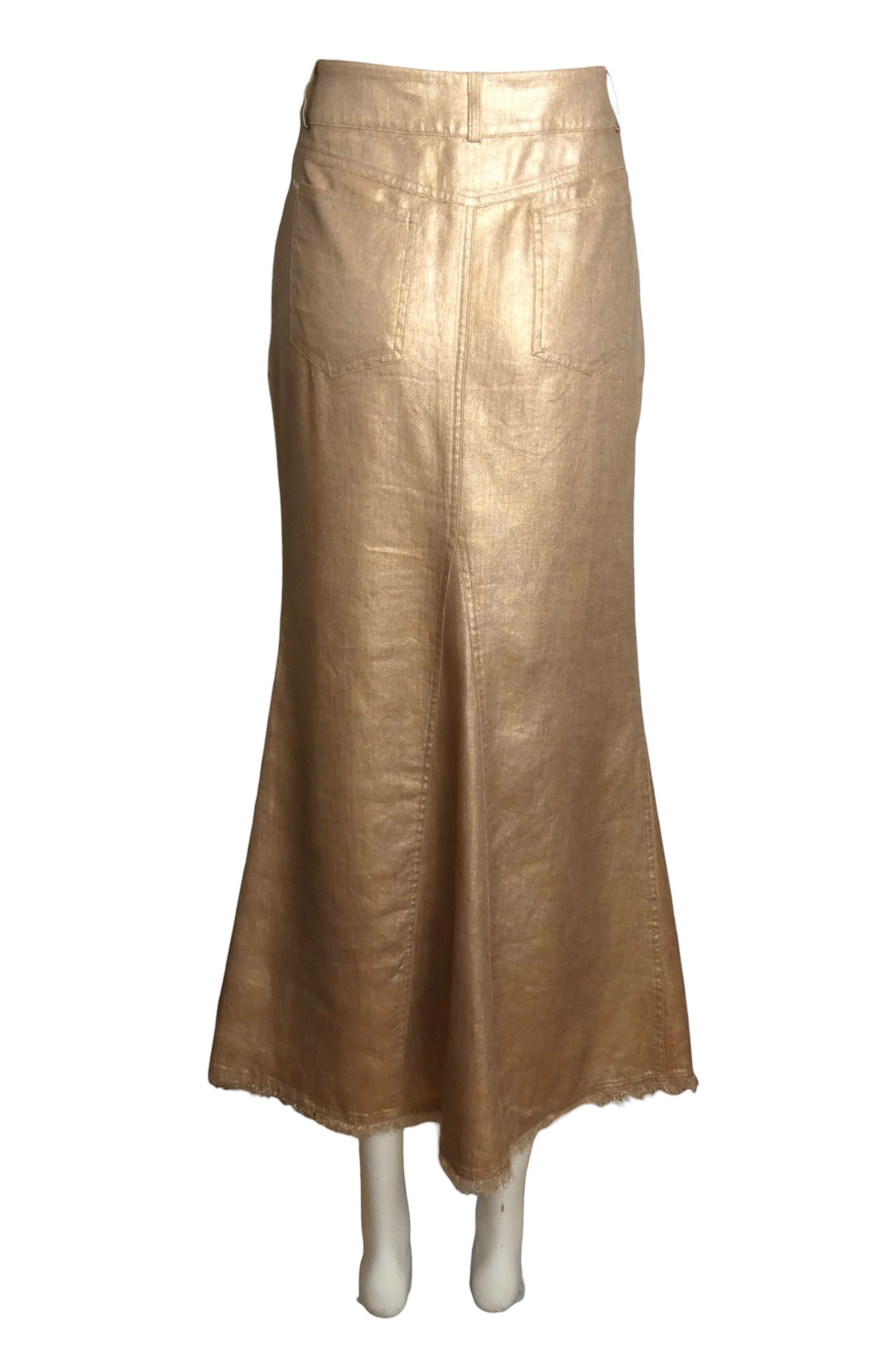 CHANEL- 2005 Gold Metallic Linen Skirt, Size 8