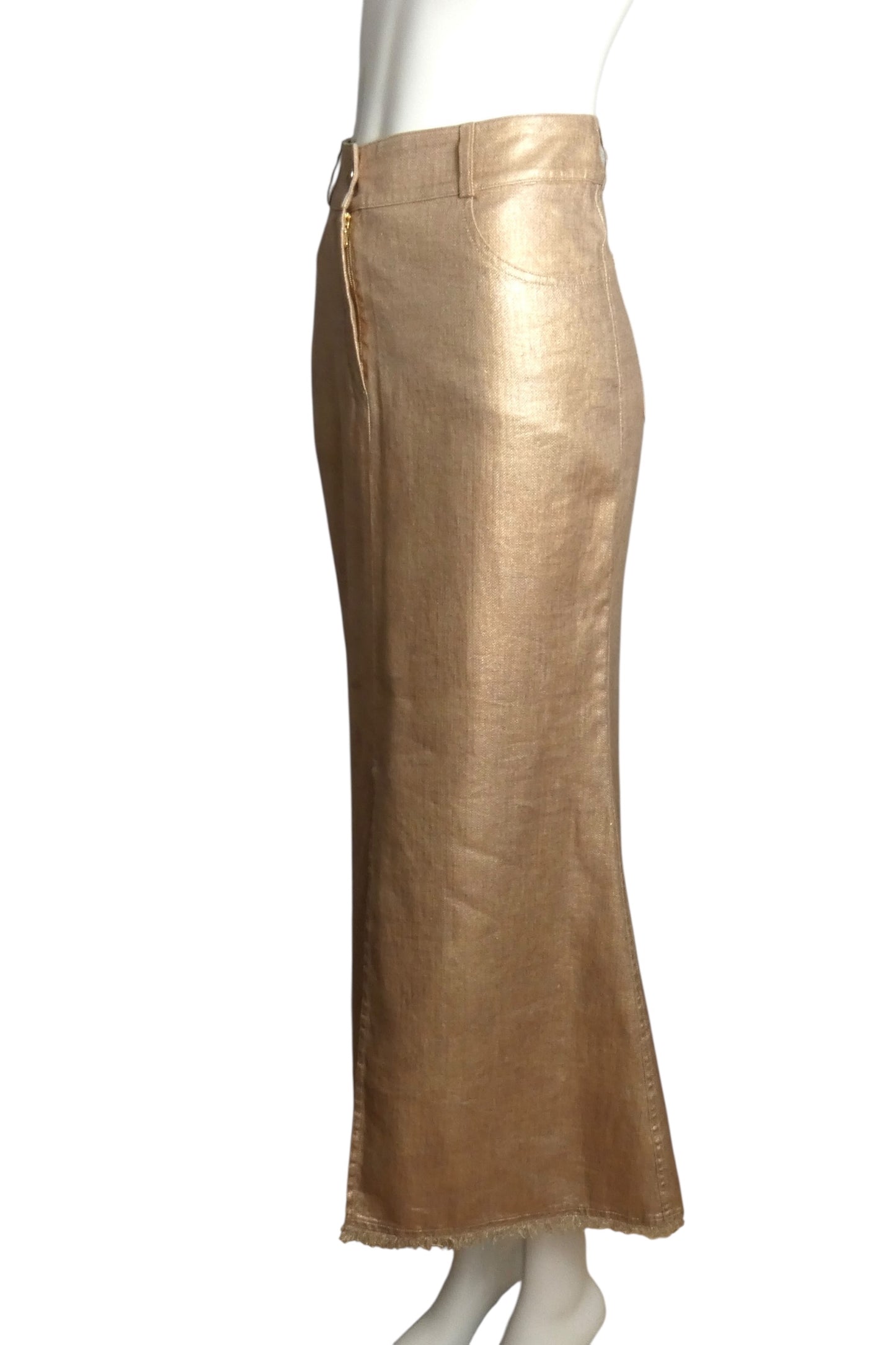 CHANEL- 2005 Gold Metallic Linen Skirt, Size 8