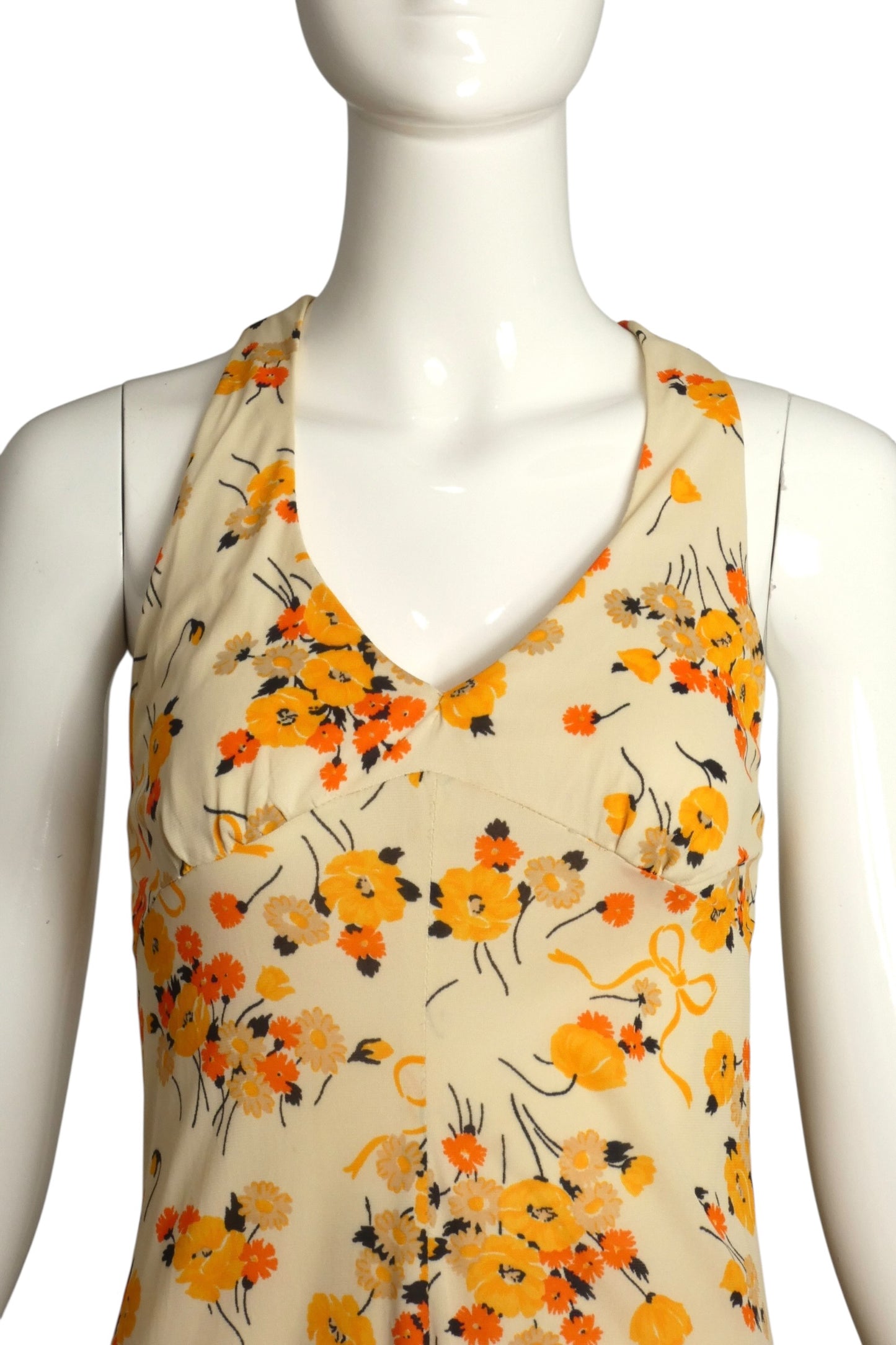 1970s Floral Knit Maxi Dress, Size-4