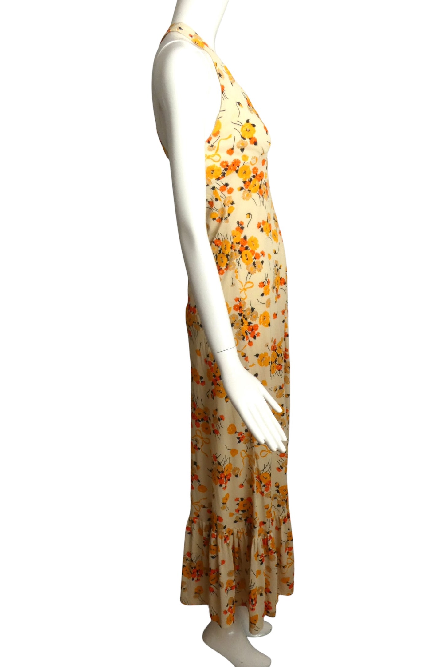 1970s Floral Knit Maxi Dress, Size-4