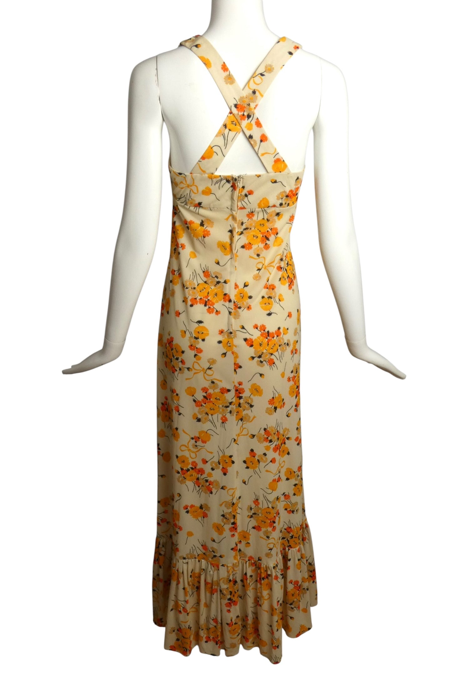 1970s Floral Knit Maxi Dress, Size-4
