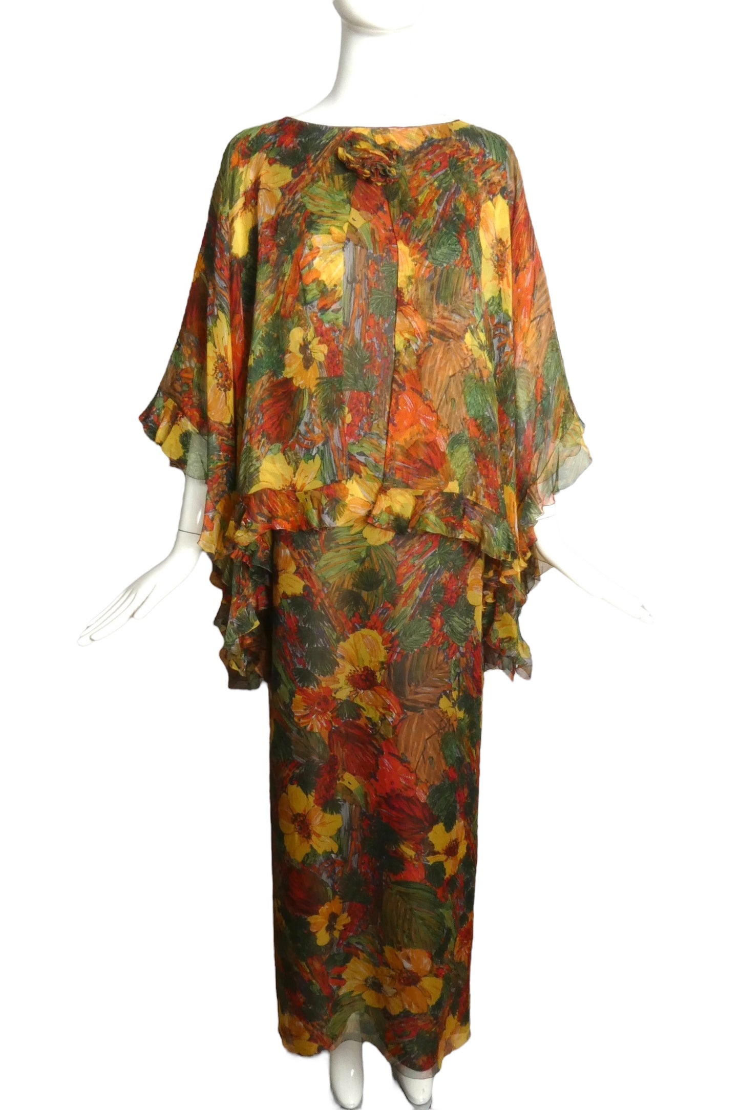 PIERRE CARDIN-2004 Floral Chiffon Evening Dress, Size-10