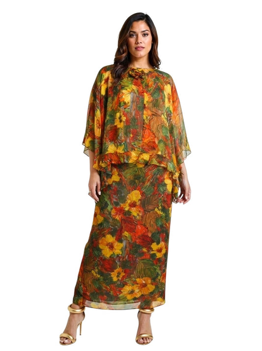 2004 Floral Chiffon Evening Dress, Size-10