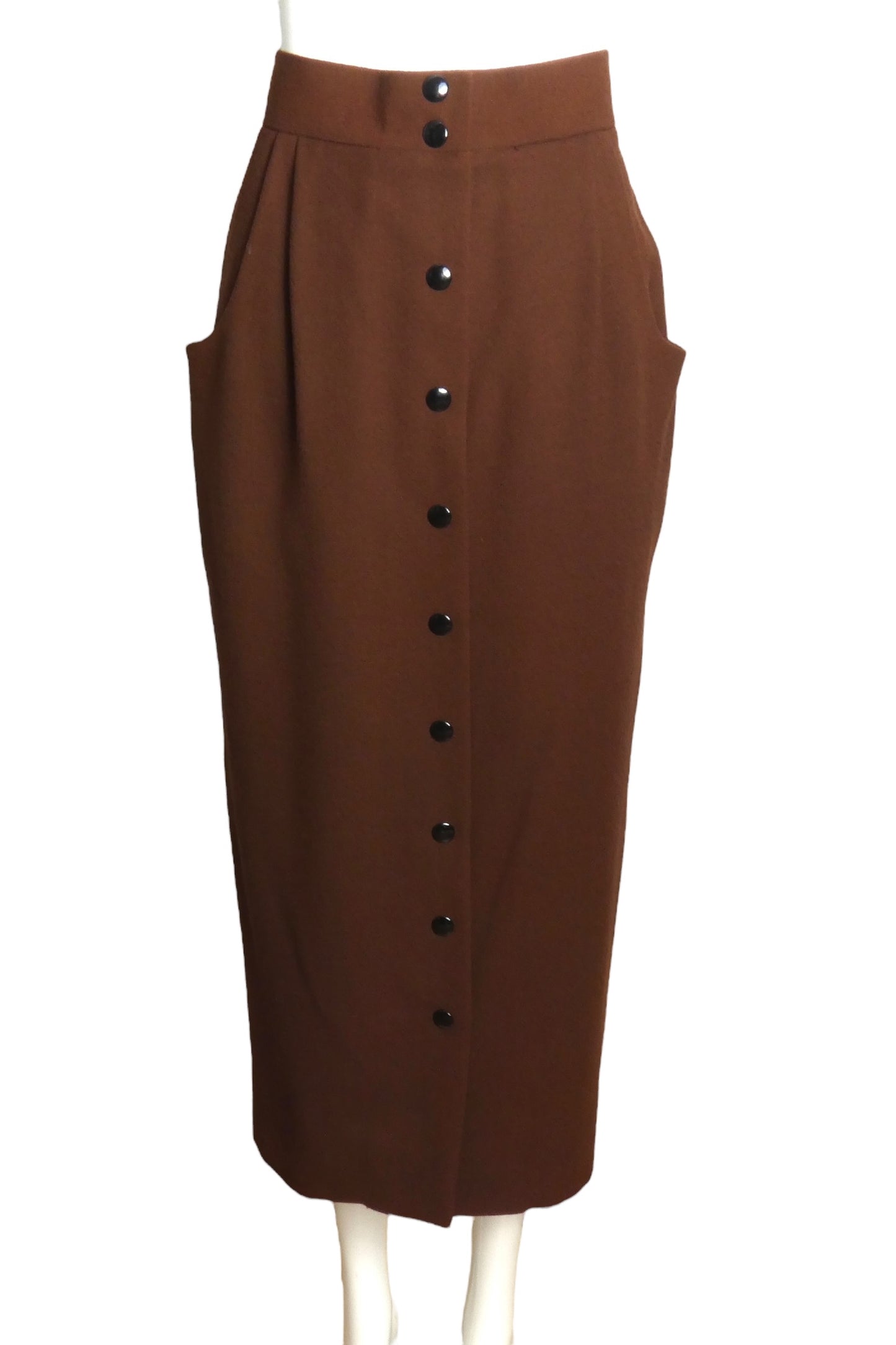 PIERRE CARDIN (HAUTE COUTURE)- 2000 Brown Wool Crepe Skirt, Size 4