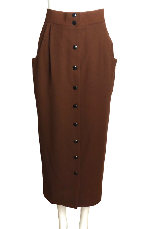 PIERRE CARDIN (HAUTE COUTURE)- 2000 Brown Wool Crepe Skirt, Size 4