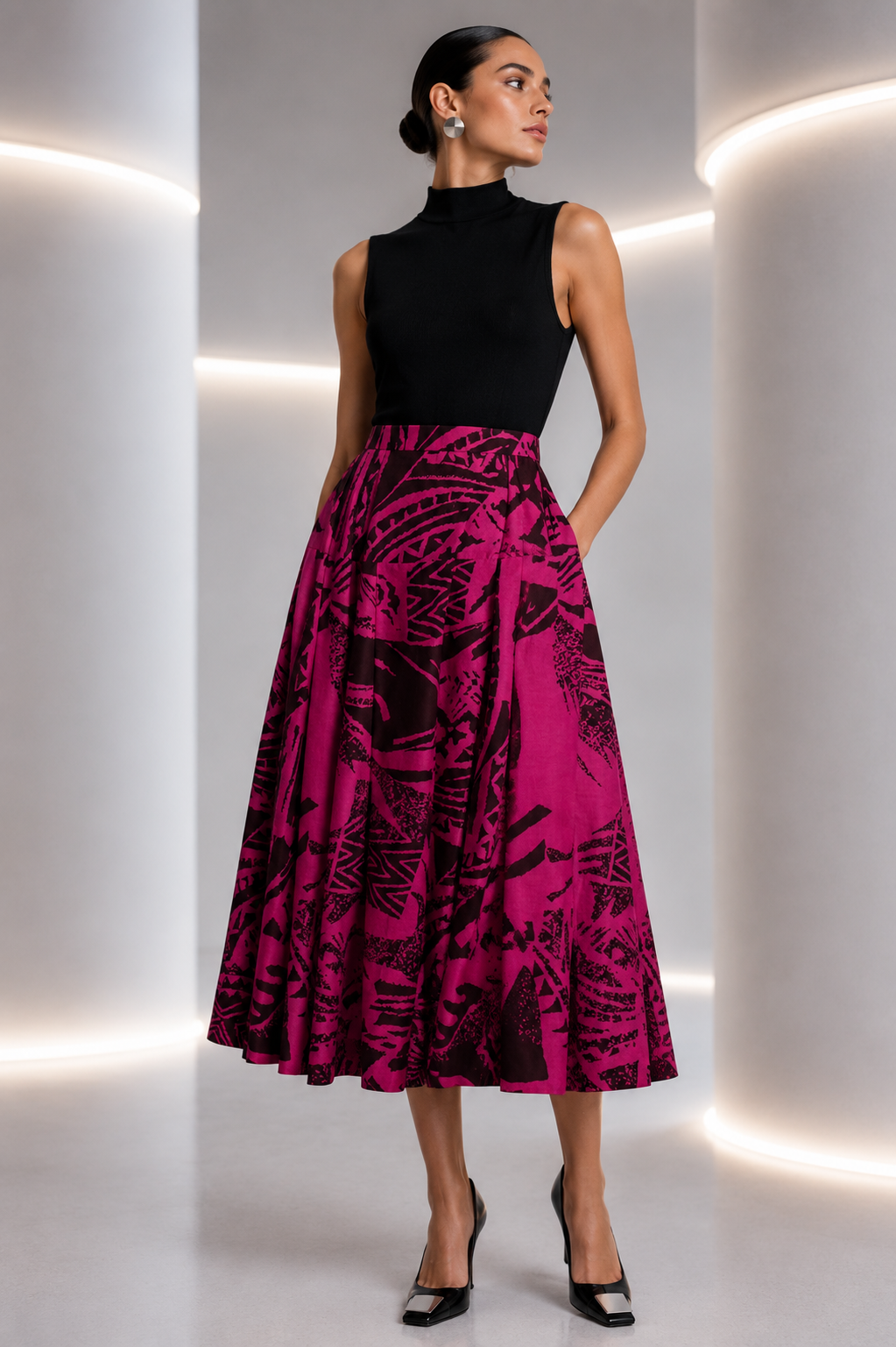 PIERRE CARDIN - 1980s Multi Color Print Cotton Skirt, Size 6