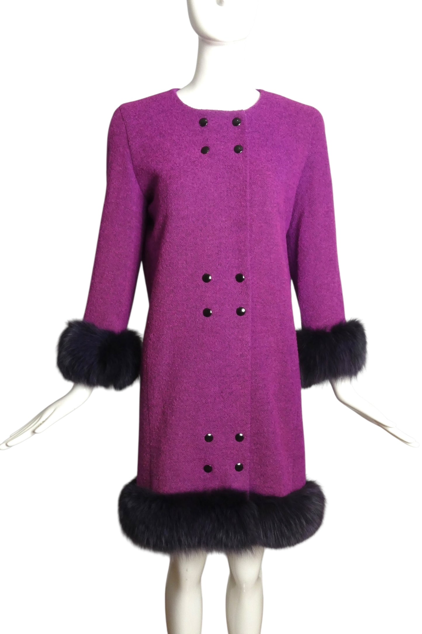 PIERRE CARDIN BOUTIQUE-1990 Wool & Fur Coat, Size-10