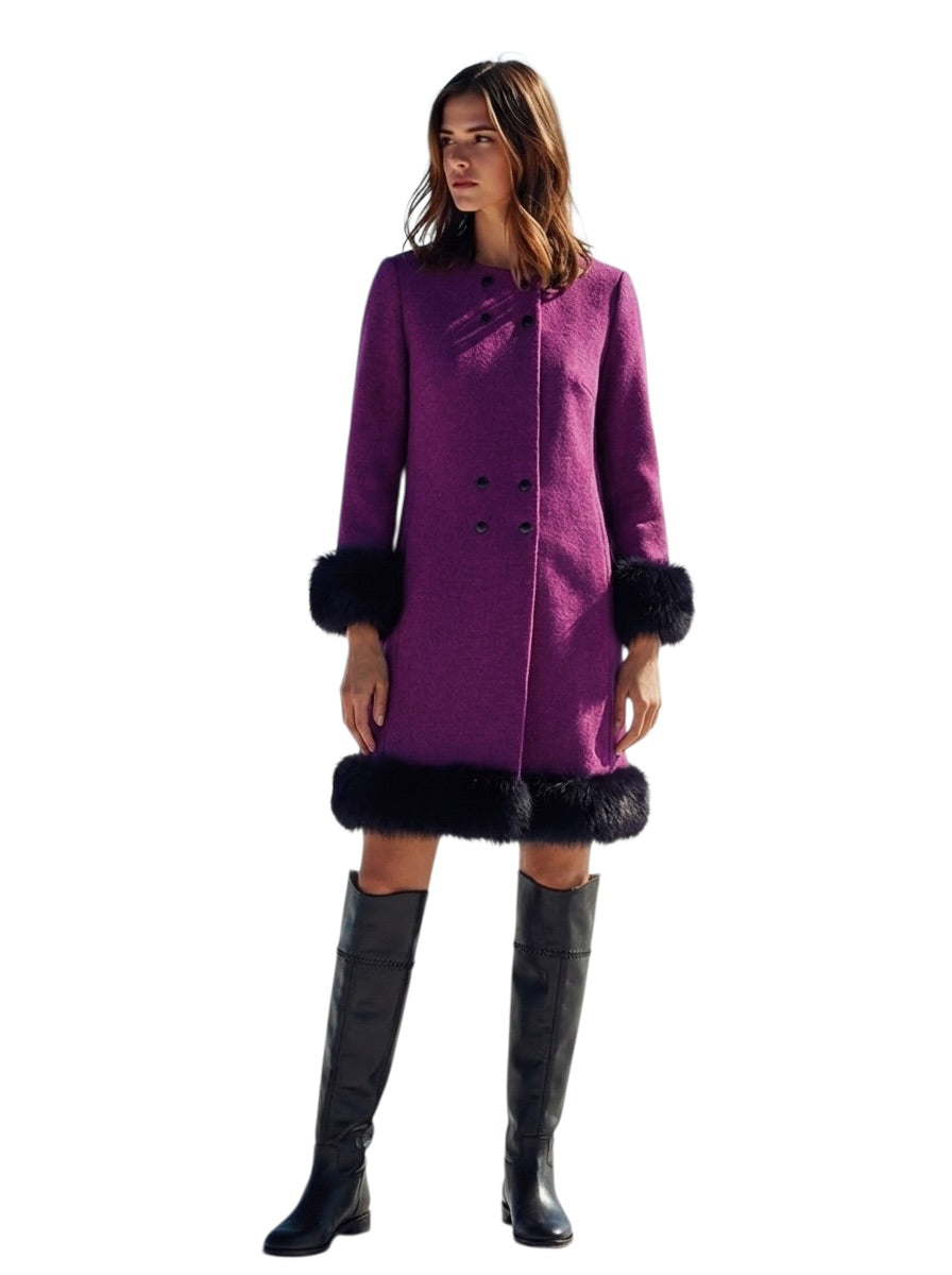 PIERRE CARDIN (HAUTE COUTURE) - 1990 Wool & Fur Coat, Size-10