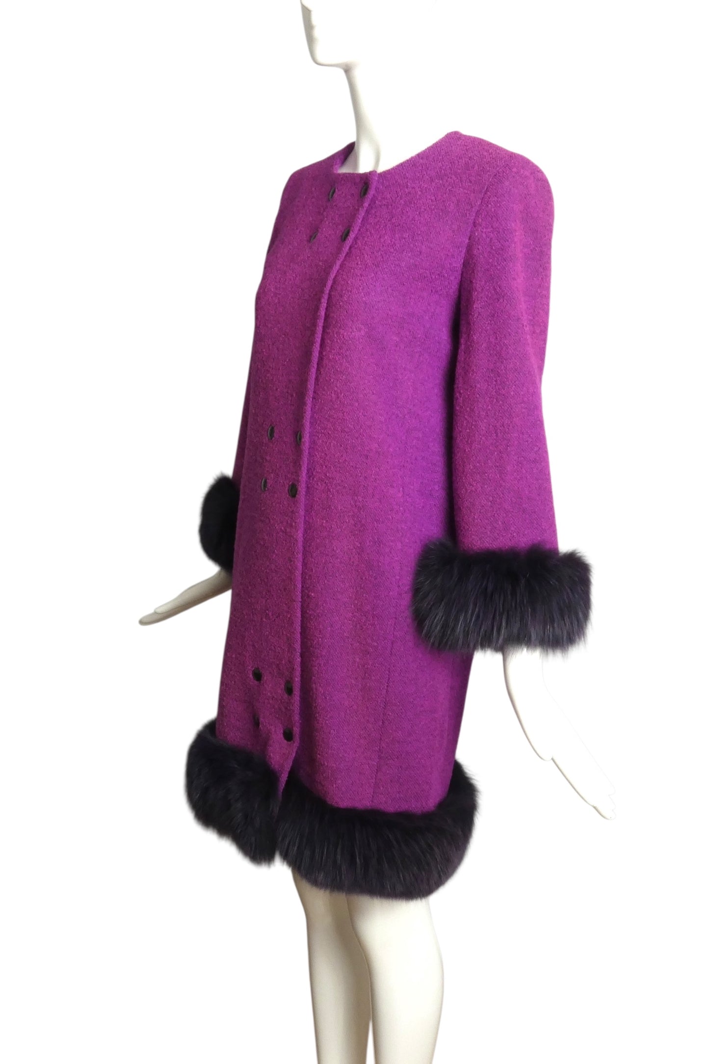 PIERRE CARDIN BOUTIQUE-1990 Wool & Fur Coat, Size-10