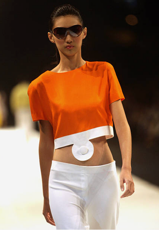 PIERRE CARDIN (HAUTE COUTURE)- 2007 Pink Rayon Cropped Top, Size 8