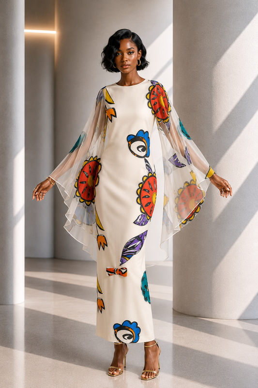 1998 Print Organza Gown, Size 8