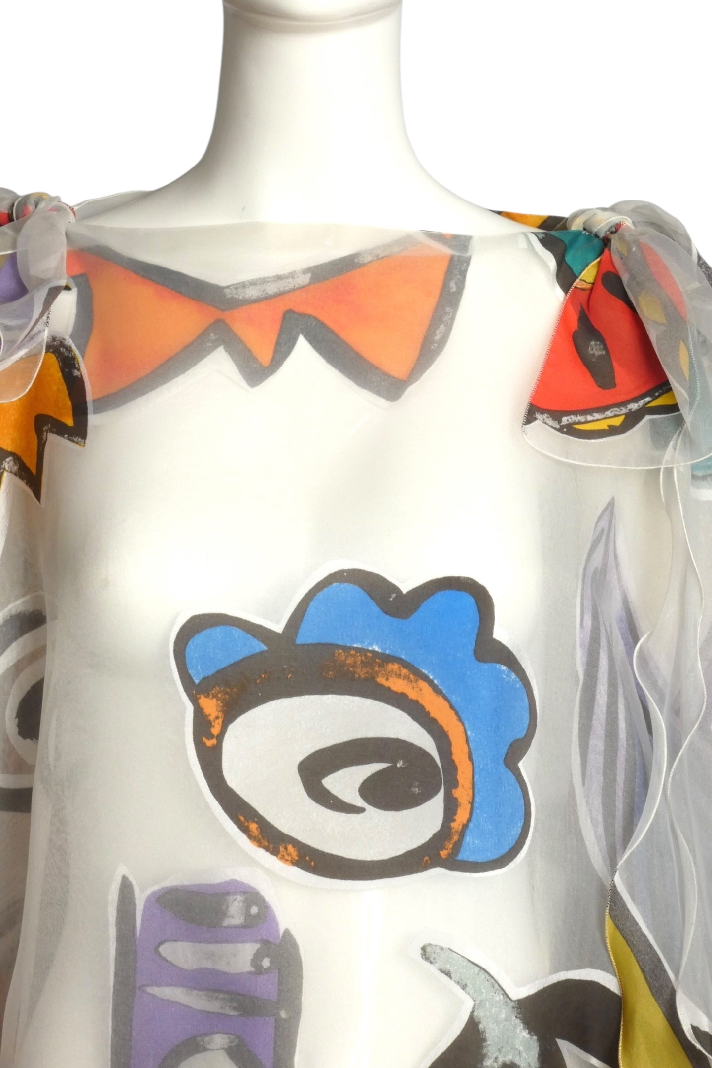 PIERRE CARDIN-1998 Printed Organza Evening Dress, Size-12