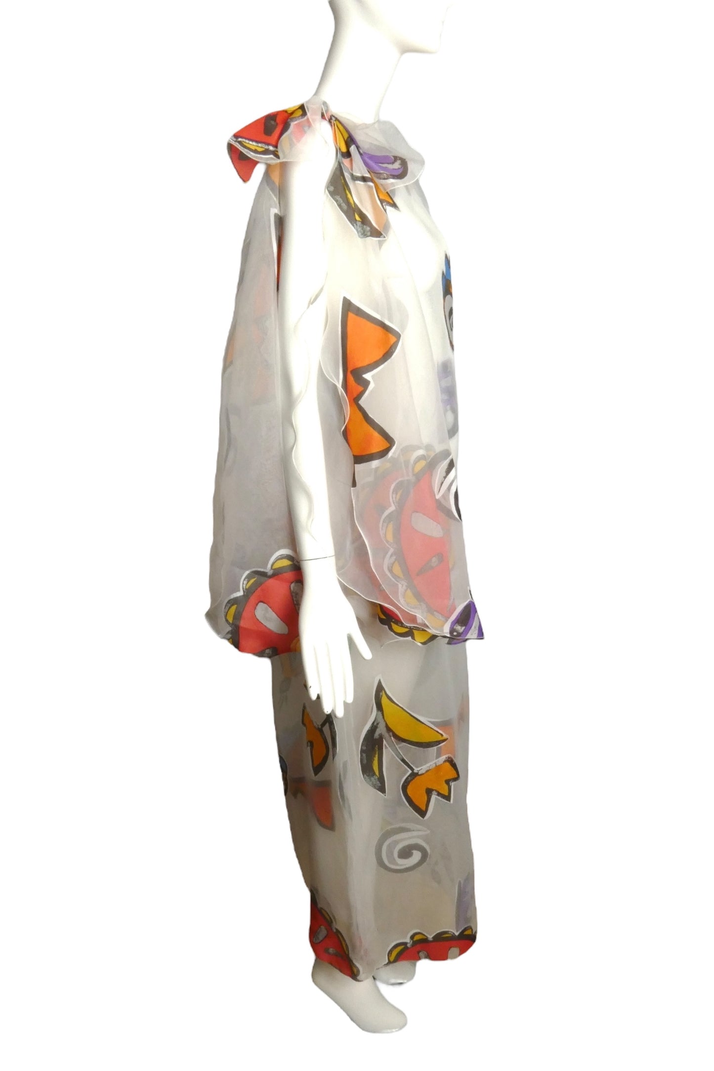 PIERRE CARDIN-1998 Printed Organza Evening Dress, Size-12