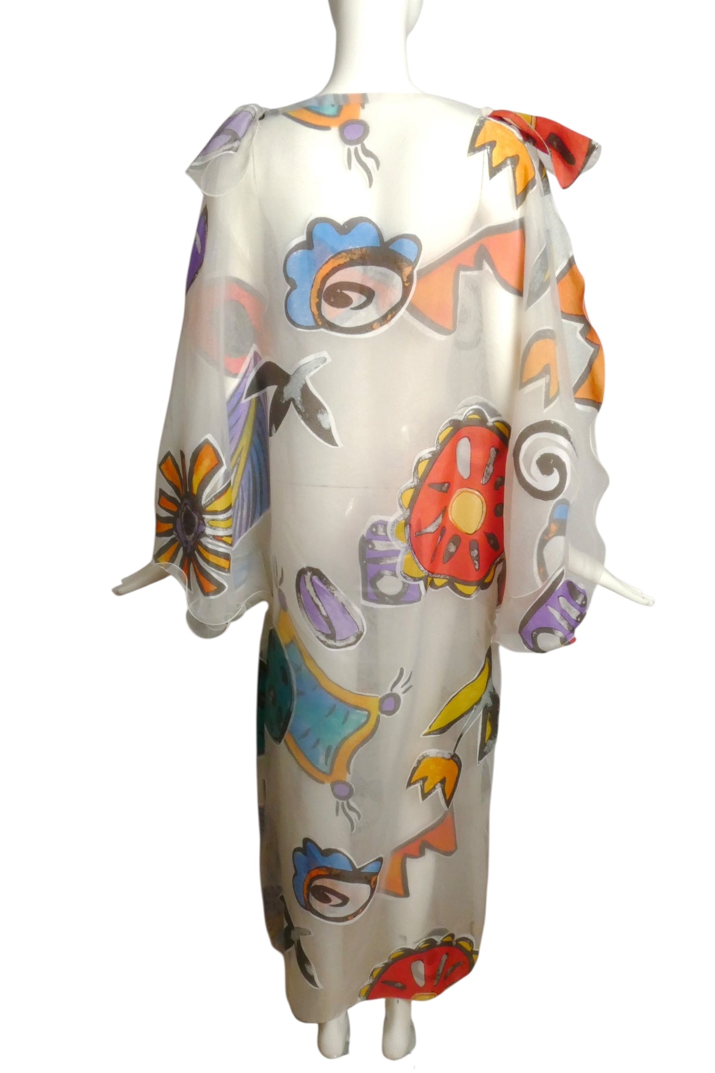 PIERRE CARDIN-1998 Printed Organza Evening Dress, Size-12